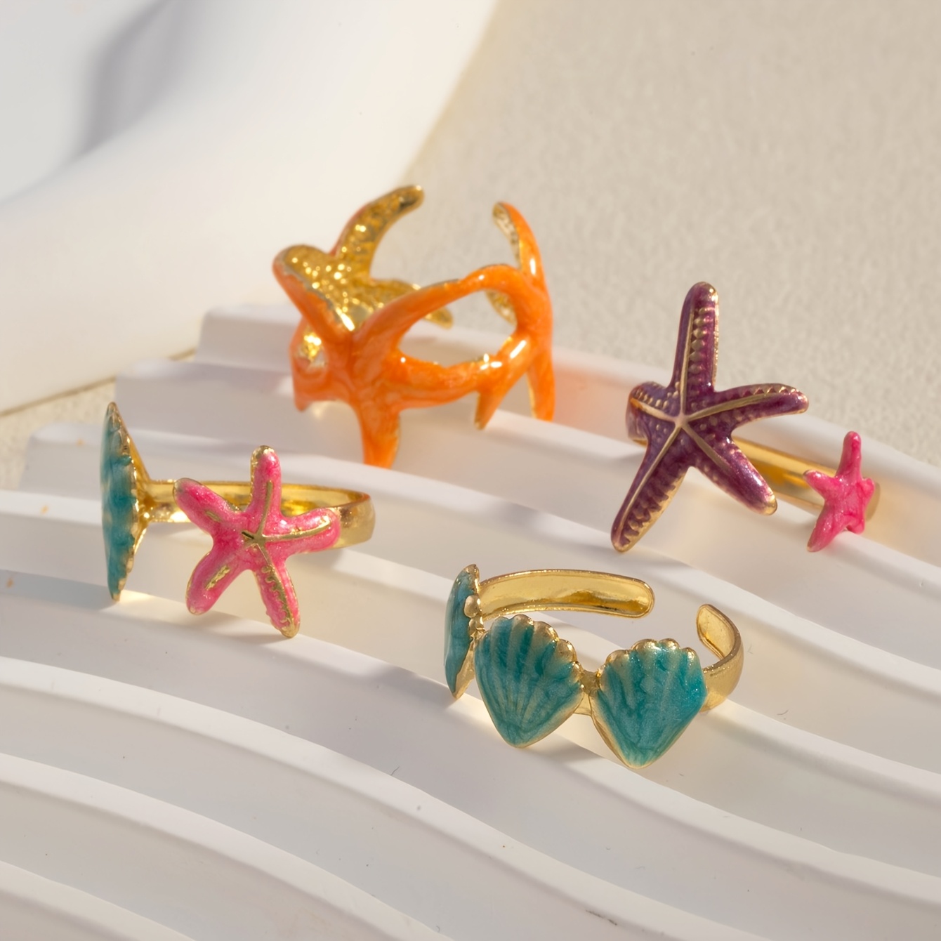 Women's Ocean Beach Vacation Style Starfish Shell Ring Set